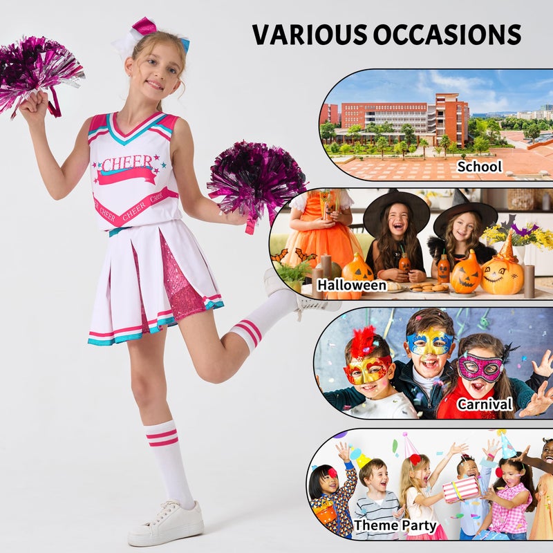 LOLANTA Teen Girls Cheerleader Costume  Cute Cheerleading Outfit  Cheer Uniform for Halloween Dress Up (Pink  12-13 Years) - Image 5